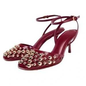 ZARA • Woven Studded Heels • Women’s 9 • Burgundy • NWT